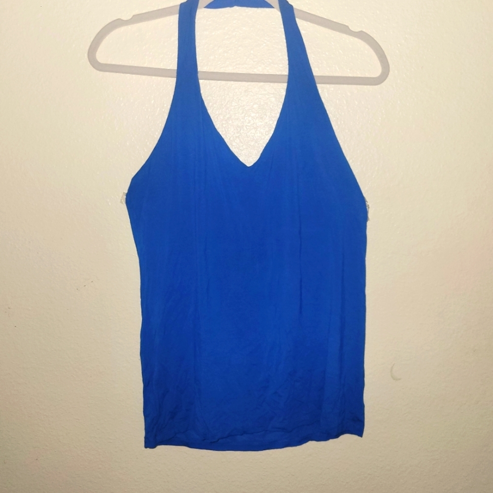INC International concepts Blue Halter Top   Built-in Shelf  BraSize XL